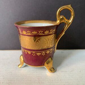 Vintage KPM Arnart Miniature Demitasse Cup Burgundy Gold White Hand Painted